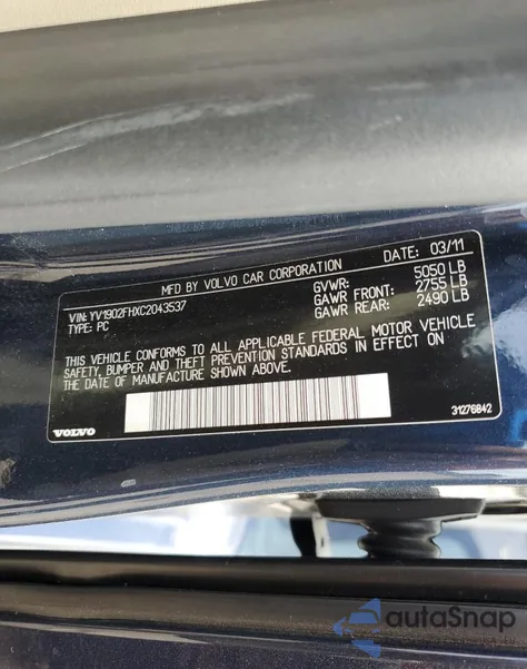 2012 Volvo S60 T6 z USA, uszkodzony, nr VIN YV1902FHXC2043537